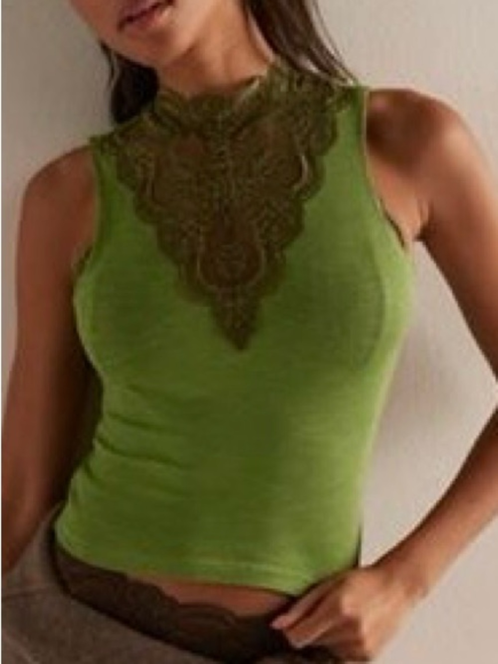 Free People Maybe Baby Cami XS Fresh Chives Green Lace NWT